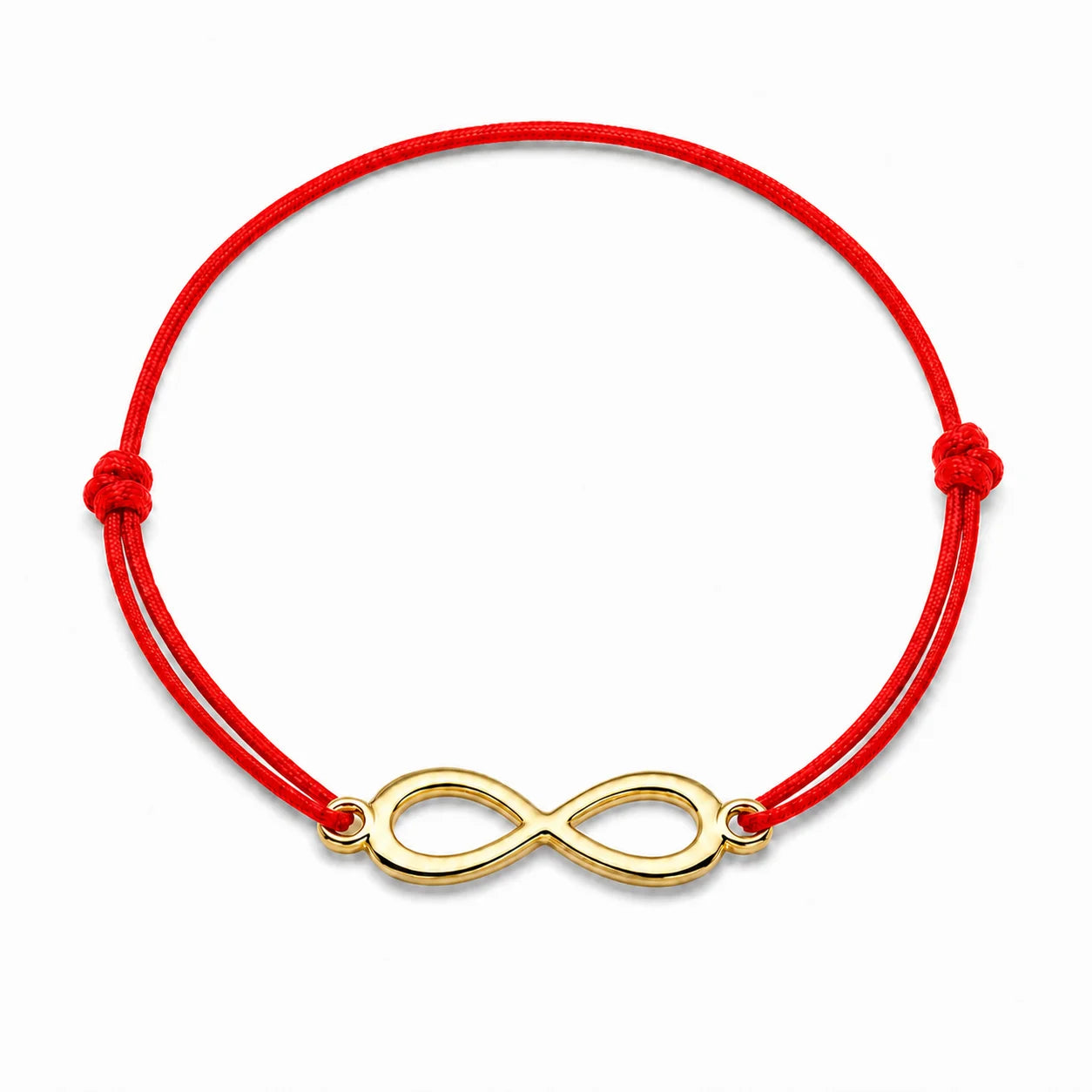 Bracelet infini doré avec cordon rouge, vue de face