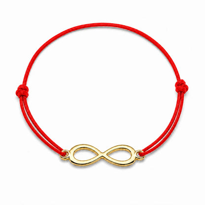 Bracelet infini doré avec cordon rouge, vue de face