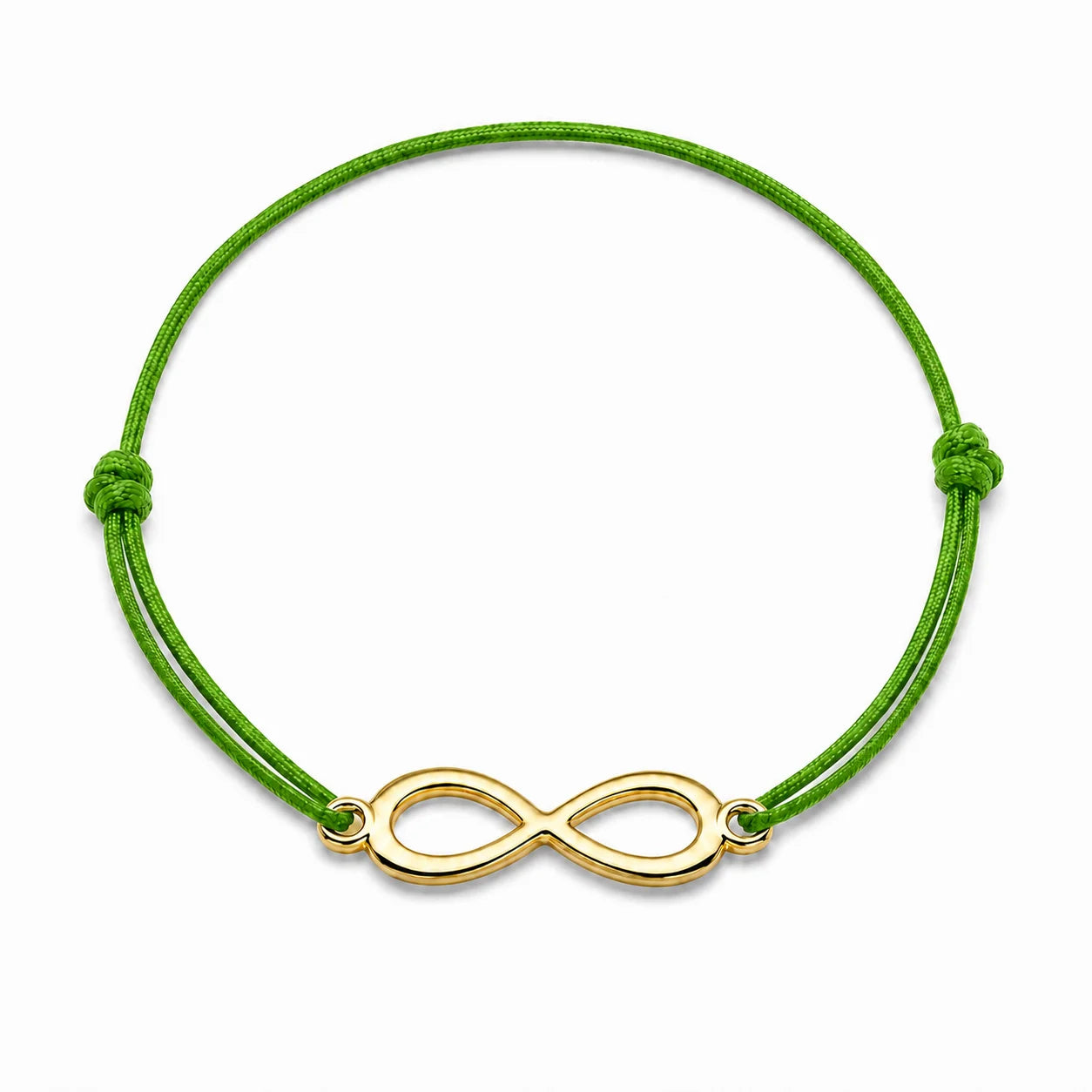 Bracelet infini doré avec cordon vert bouteille vue de face