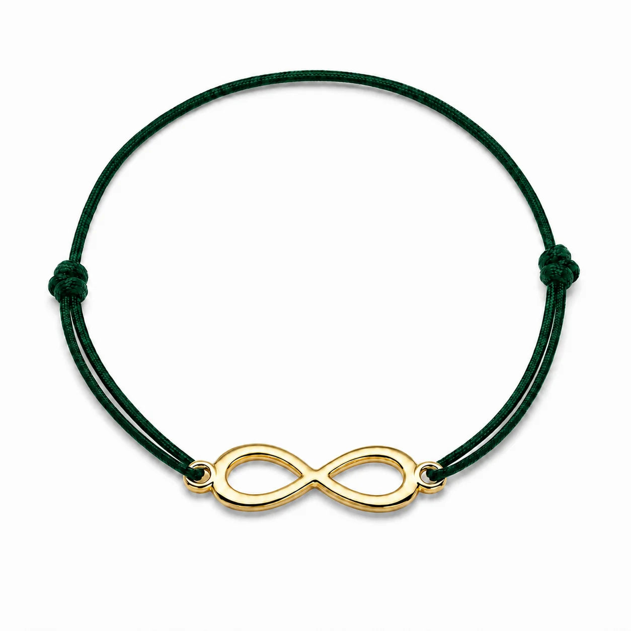 Bracelet infini doré avec cordon vert, vue de face