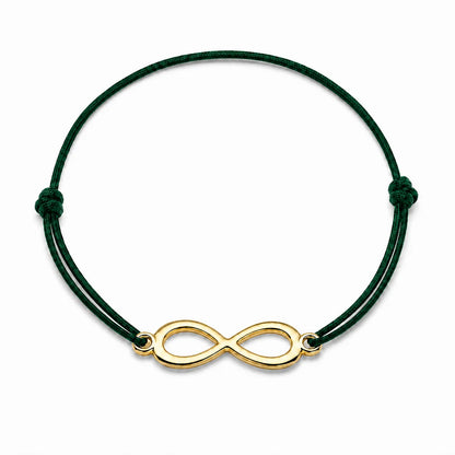 Bracelet infini doré avec cordon vert, vue de face