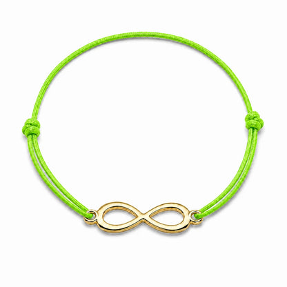 Bracelet infini doré avec cordon vert pomme vue de face