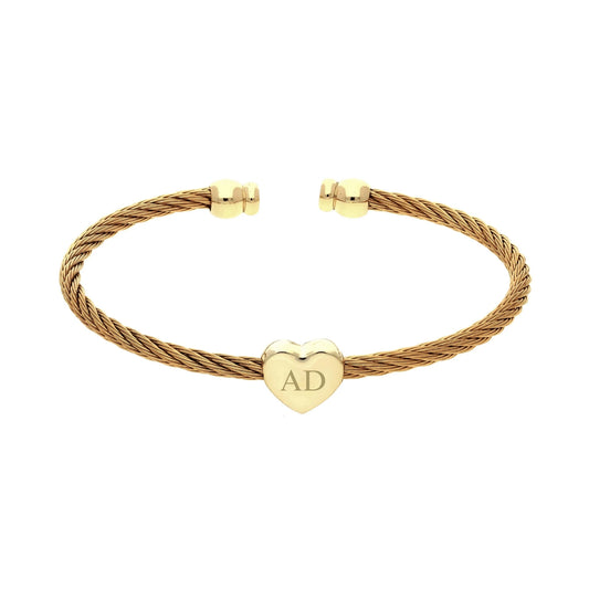 Bracelet jonc gravable doré avec cœur plat personnalisable