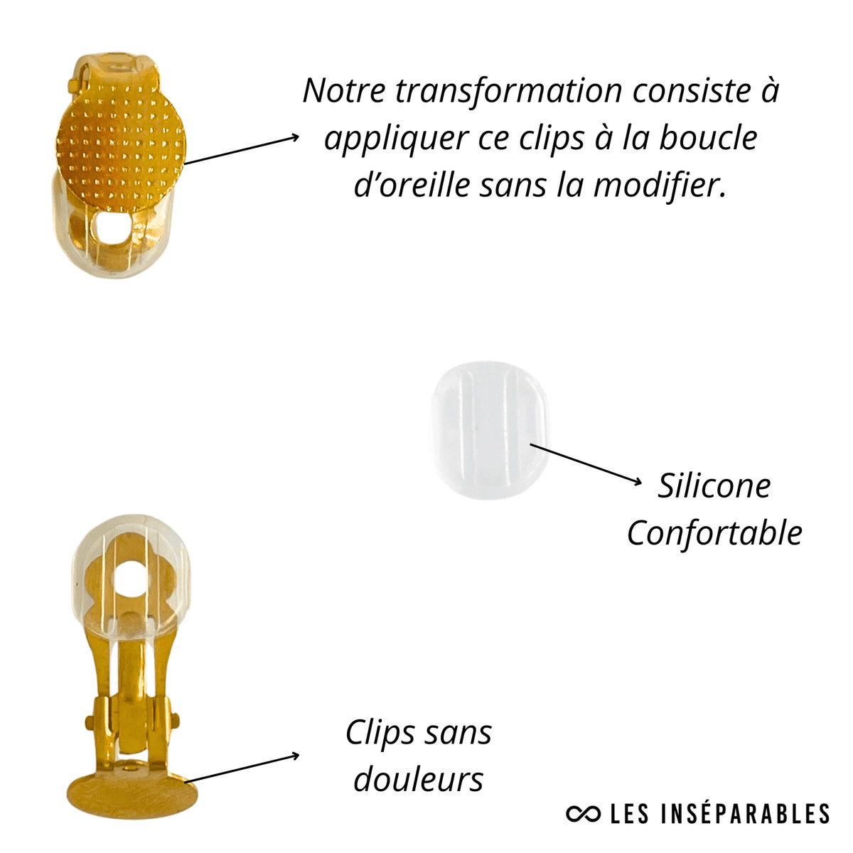 Clips hypoallergéniques en silicone doré pour adapter les boucles d'oreilles aux oreilles non percées