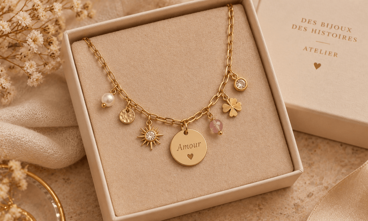 Collier gravé du mot amour sur une chaine en or