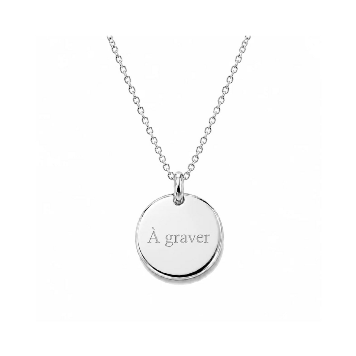 Collier chaine argent avec médaille ronde gravable diamètre 8 mm ou 15 mm 