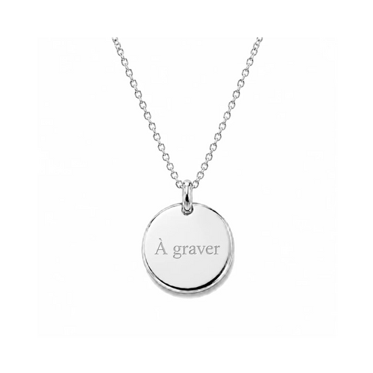Collier chaine argent avec médaille ronde gravable diamètre 8 mm ou 15 mm 