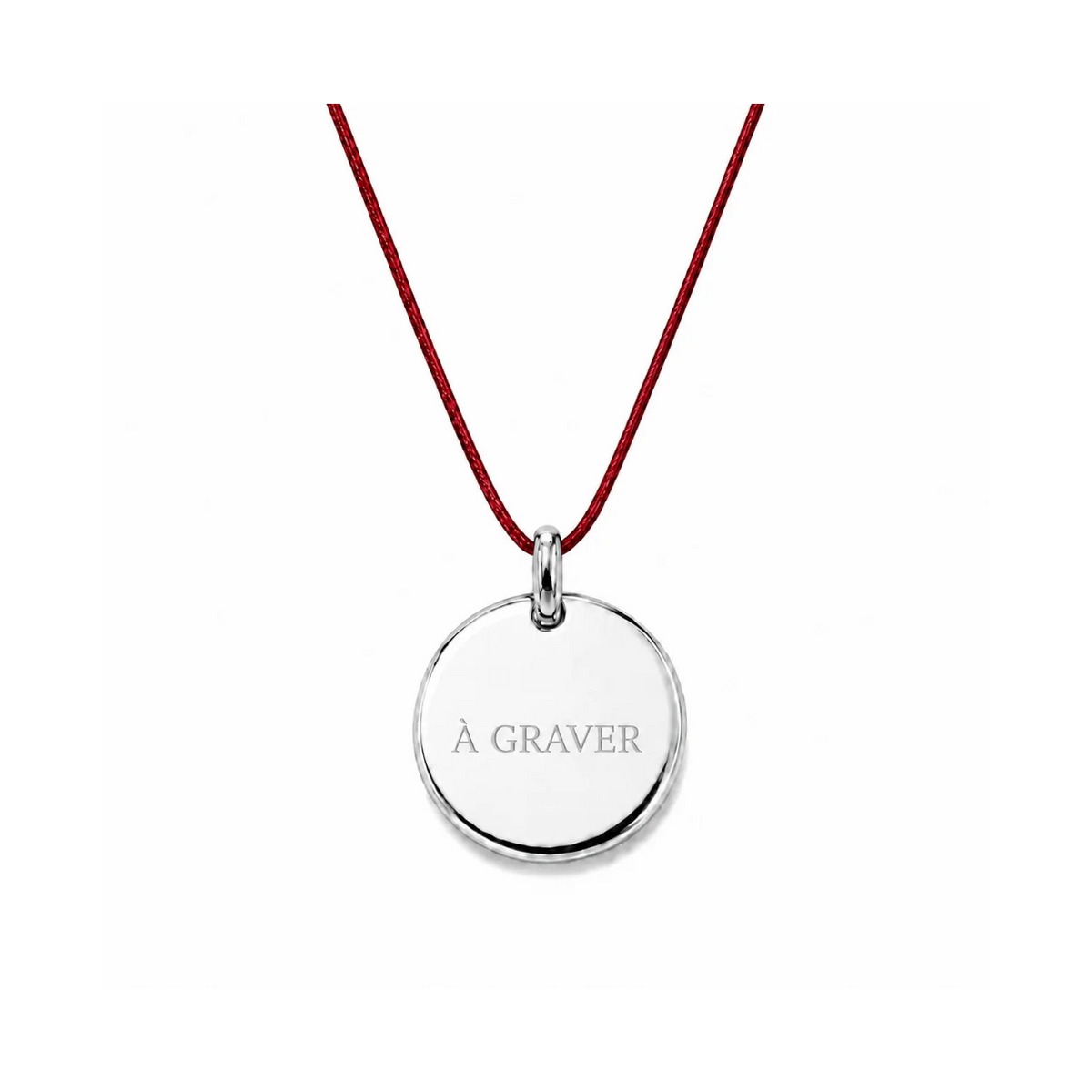 collier cordon bordeaux avec fermoir et médaille à graver argentée 8 mm ou 15 mm