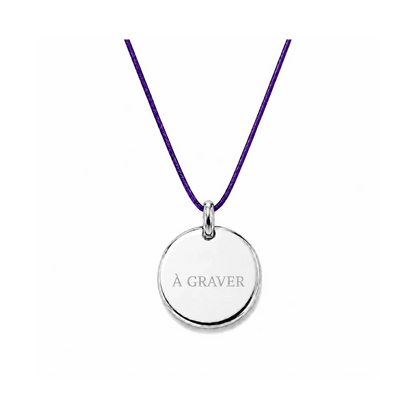 collier cordon v avec fermoir et médaille à graver argentée 8 mm ou 15 mmolet