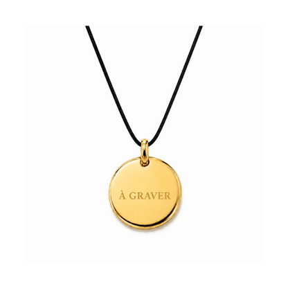 collier sur cordon avec médaille dorée 8 mm ou 15 mm à graver plusieurs choix de coloris de cordon