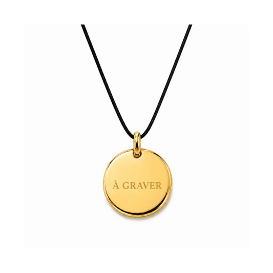 collier sur cordon avec médaille dorée 8 mm ou 15 mm à graver plusieurs choix de coloris de cordon