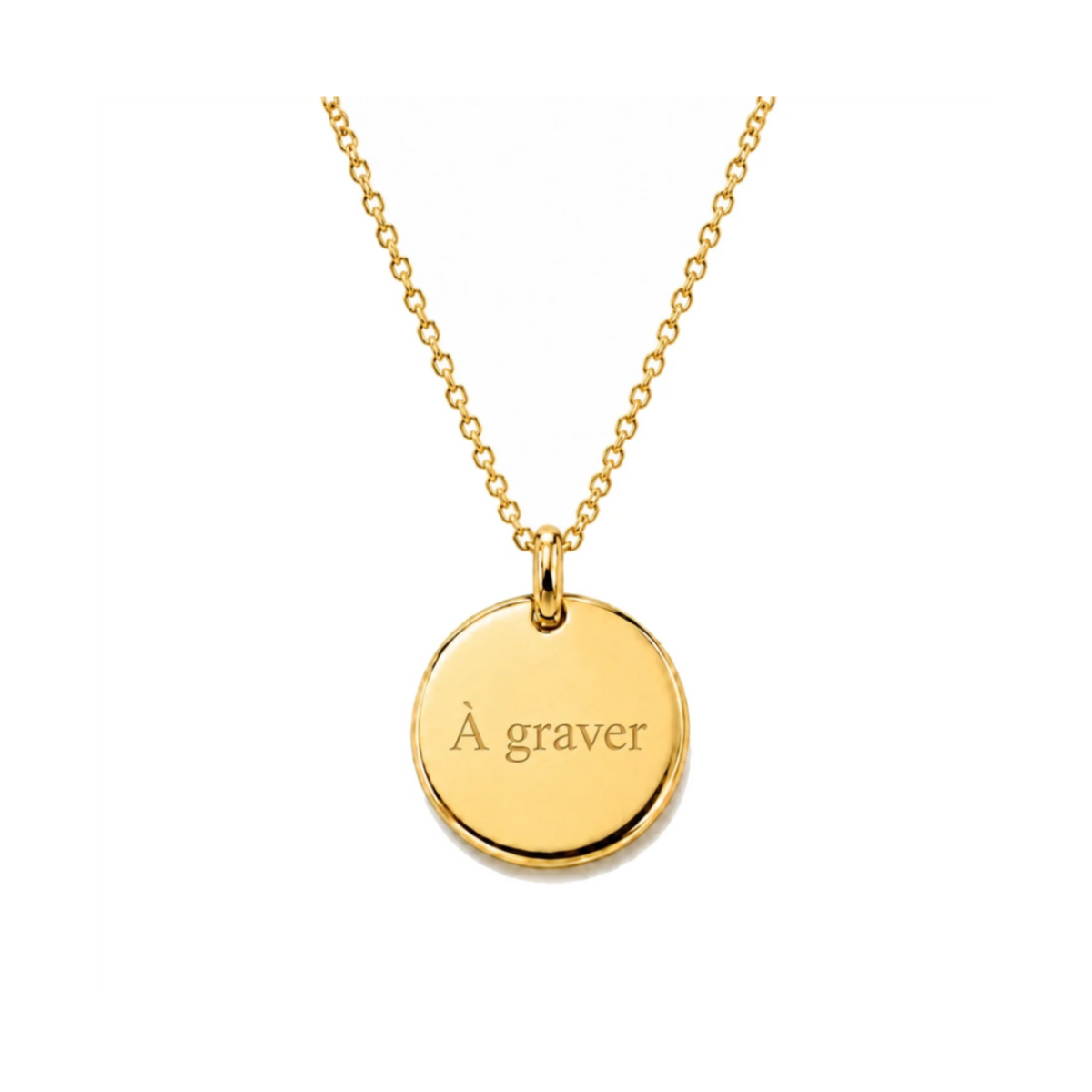 Collier chaine dorée avec médaille ronde gravable diamètre 8 mm ou 15 mm 