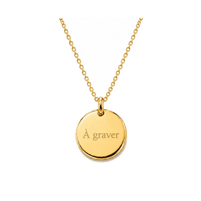 Collier chaine dorée avec médaille ronde gravable diamètre 8 mm ou 15 mm 