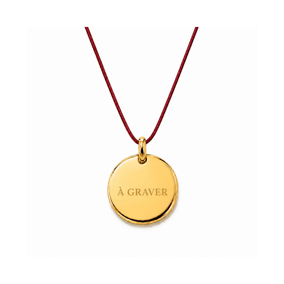collier cordon de couleur bl avec fermoir et médaille dorée  graver 8 mm ou 15 mm au choix ordeaux