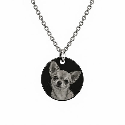 Collier médaille acier noir gravée du portrait photo d’un enfant