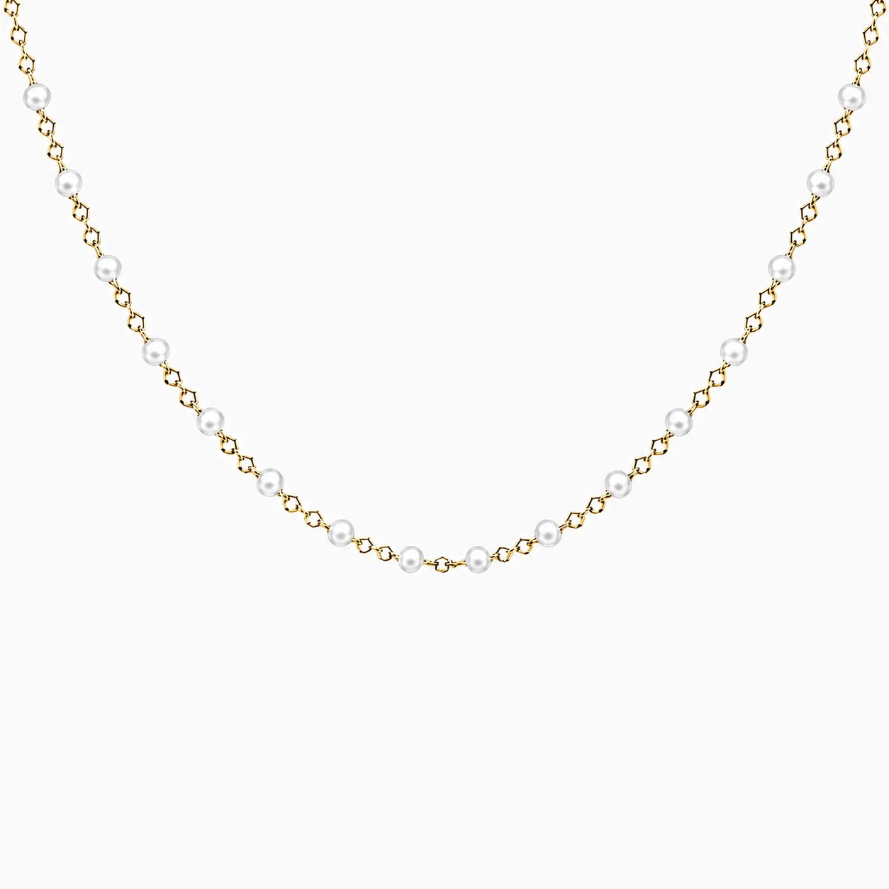collier chaine avec perles résie blanche en acier doré