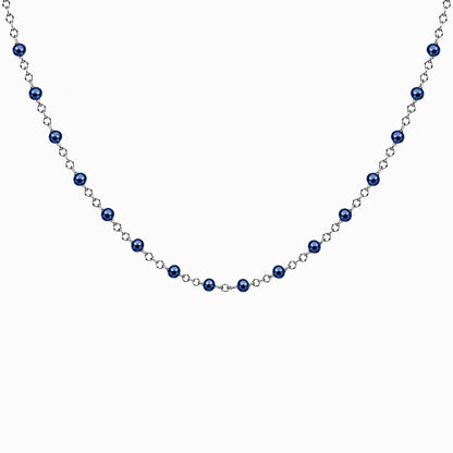 Collier chaîne fine en acier inoxydable argenté avec petites perles de résine bleues