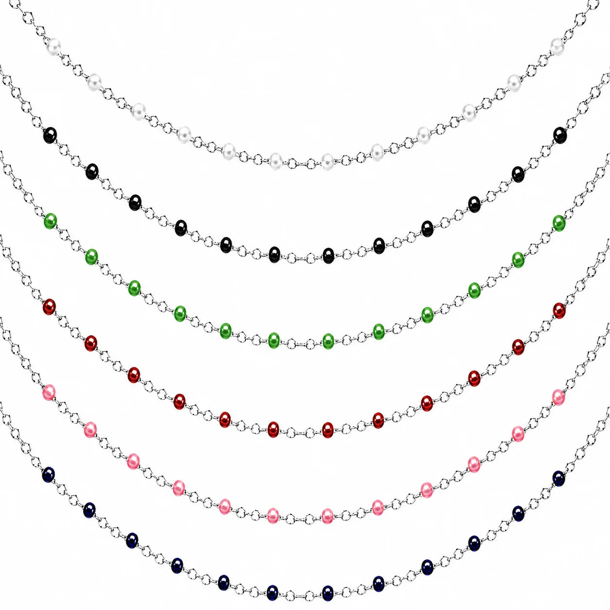 Collier chaîne fine en acier inoxydable argenté avec petites perles de résine colorées