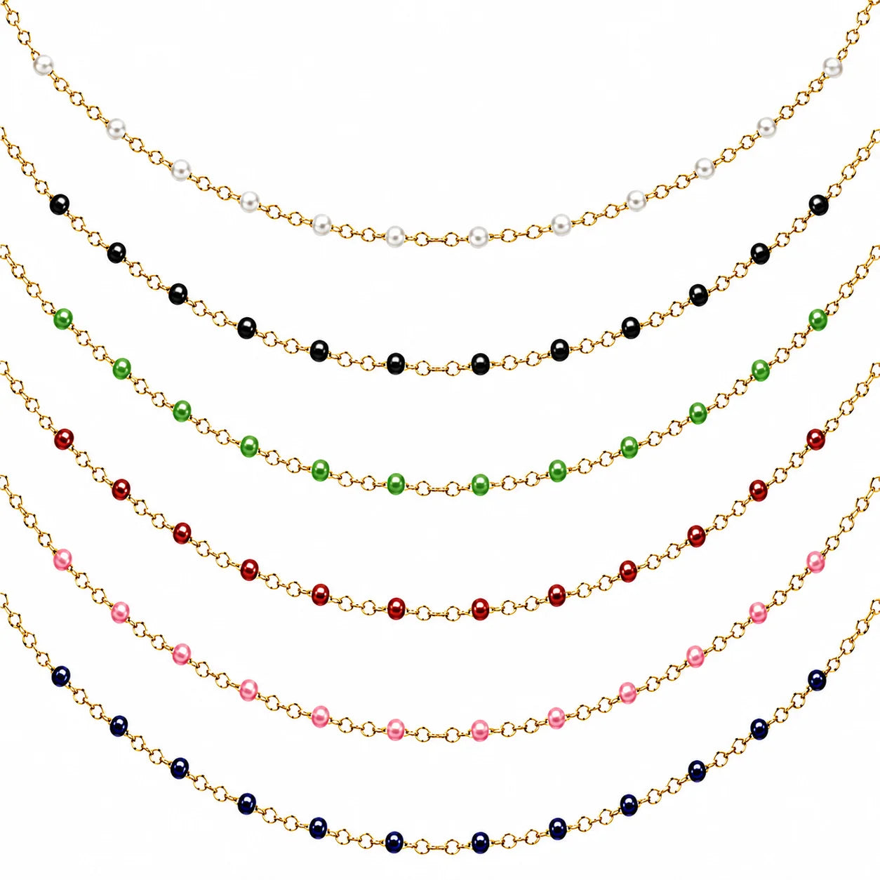 Collier chaîne fine en acier inoxydable doré avec petites perles de résine colorées