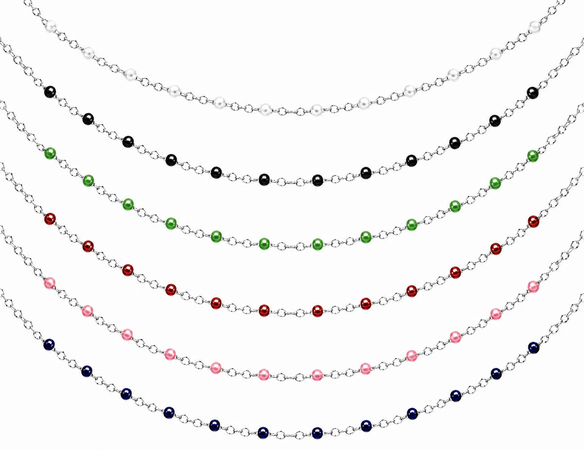 Colliers chaînes à petites perles colorées en acier inoxydable argenté