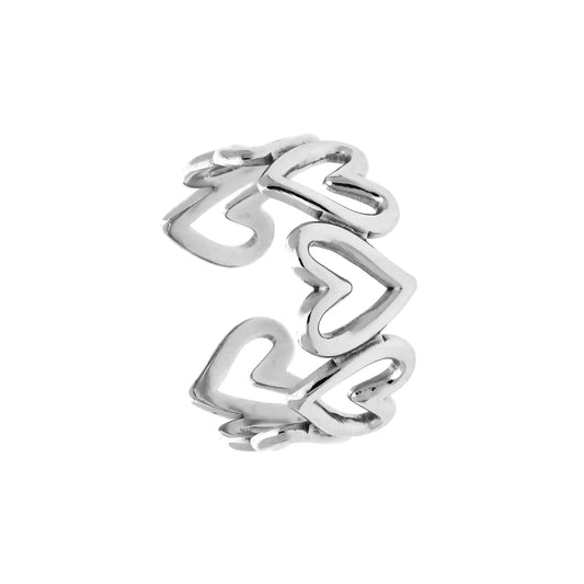 Bague cœur argentée Controverse en acier inoxydable, vue de face