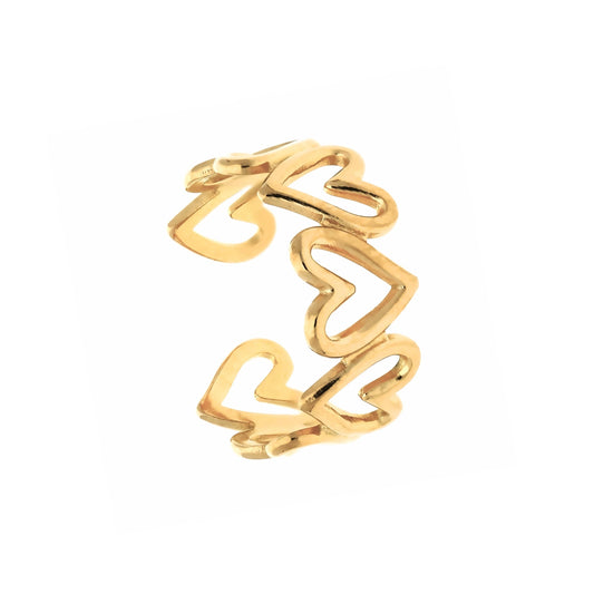 Bague cœur dorée Controverse en acier inoxydable, vue de face sur fond blanc