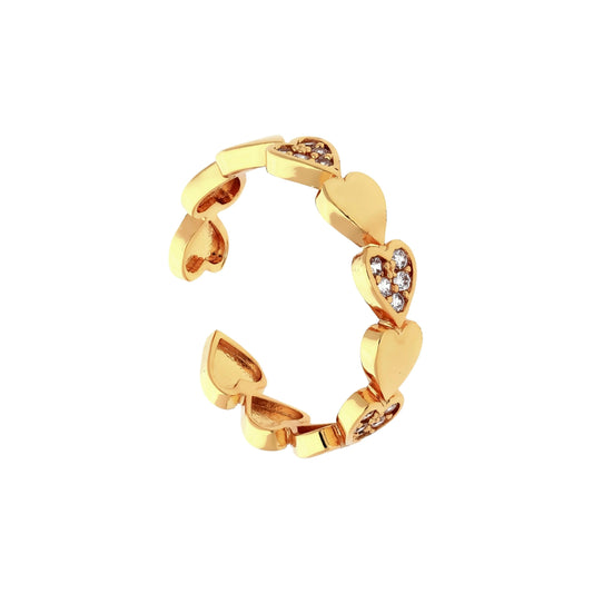 Bague cœur dorée Eternity ajustable avec zirconiums, vue de face