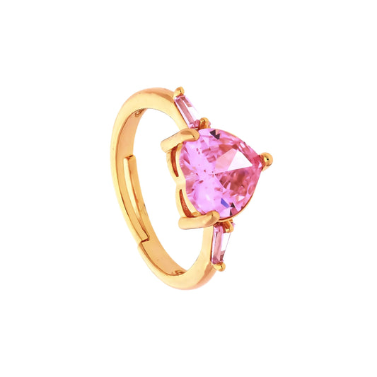 Bague cœur rose dorée ajustable Girly avec zirconium, vue de face