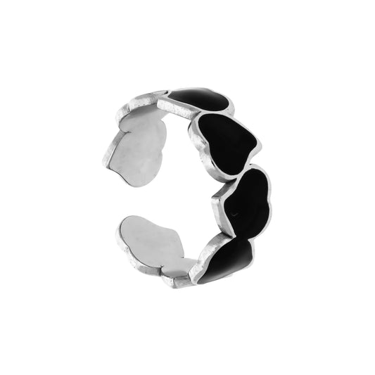 Bague argentée onyx noir Idylle ajustable vue de face