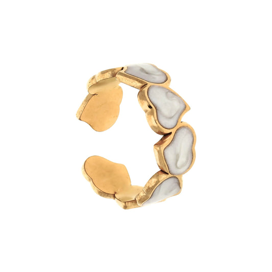 Bague nacre dorée ajustable en acier inoxydable, vue de face sur fond blanc
