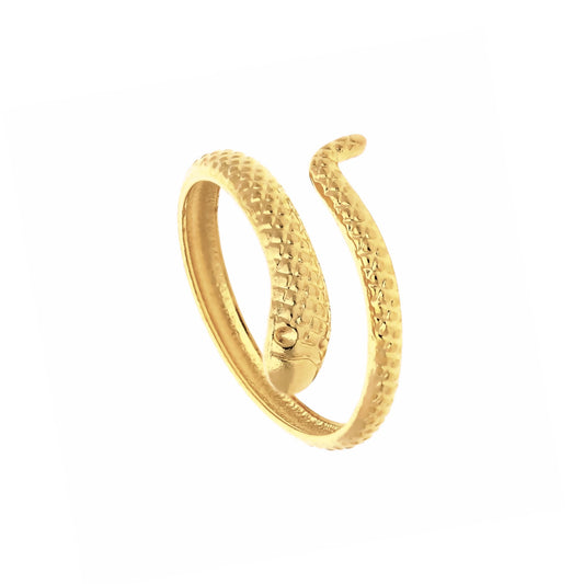 Bague serpent dorée ajustable Serpentine en acier inoxydable, vue de face