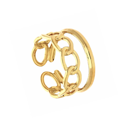 Bague chaîne dorée ajustable Sylvia en acier inoxydable, vue de face