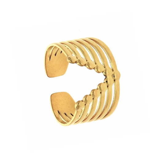 Bague dorée en acier inoxydable Valentine multirang, vue de face