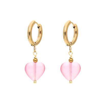 Boucles d'Oreilles Créoles Coeur Tendre Rose
