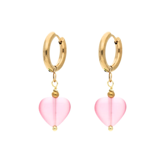 Boucles d'Oreilles Créoles Coeur Tendre Rose