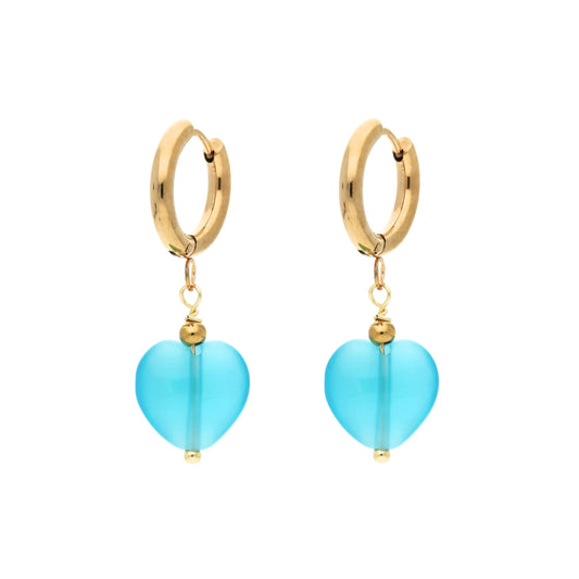 Boucles d'Oreilles Créoles Coeur Tendre Turquoise