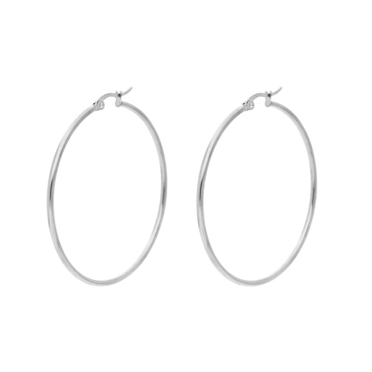 Boucles d'oreilles créoles Créolia Argenté en acier inoxydable – diamètre 6 cm, finition argentée brillante