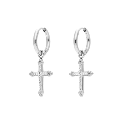 Boucles d'Oreilles Créoles Cross Argenté