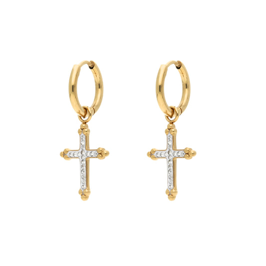 Boucles d'Oreilles Créoles Cross Doré