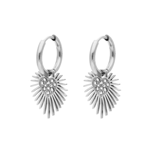Boucles d'oreilles créoles Darling Argenté en acier inoxydable avec pendentifs cœur en oxyde de zirconium