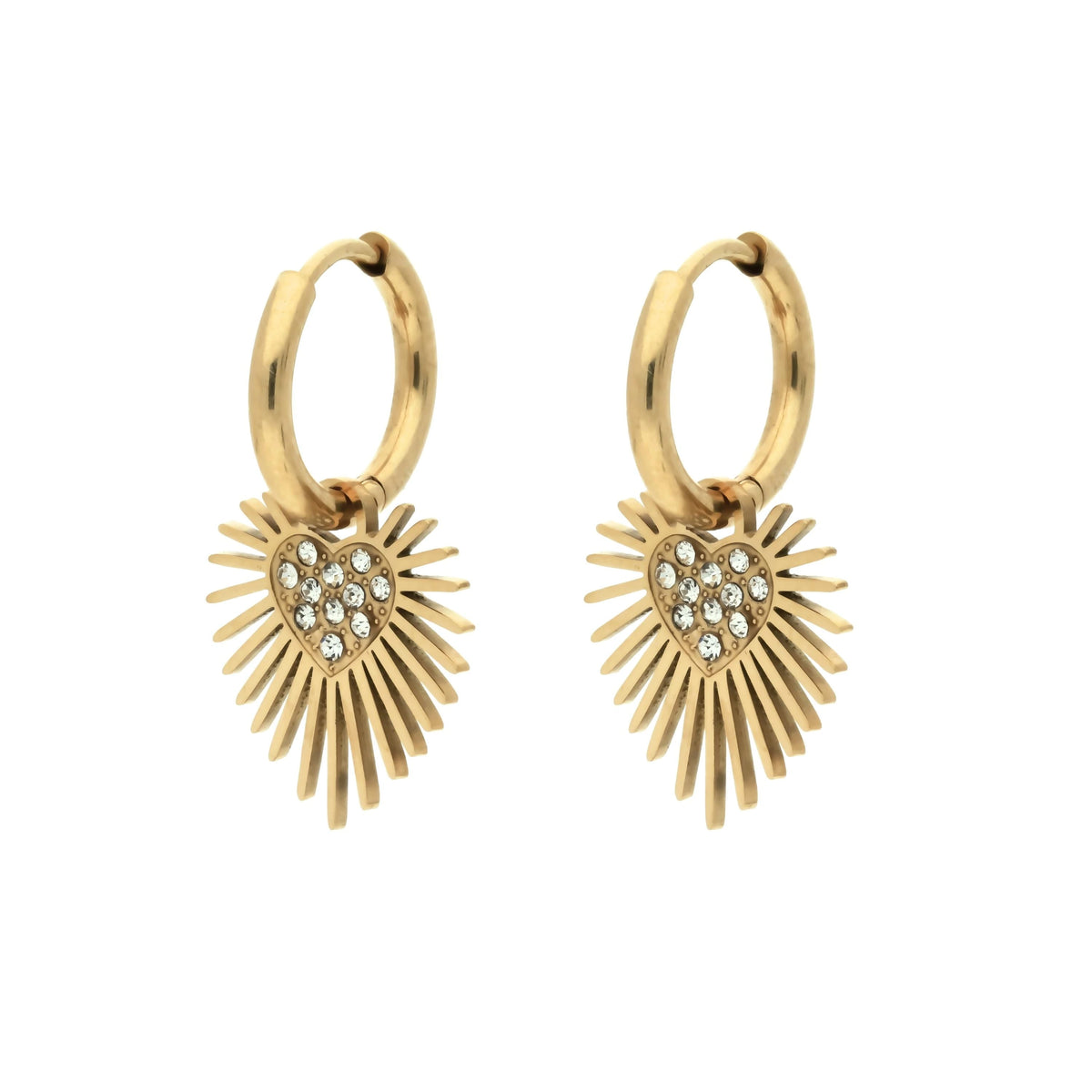 Boucles d'oreilles créoles Darling Doré en acier inoxydable doré avec pendentifs en forme de cœur ornés d'oxydes de zirconium
