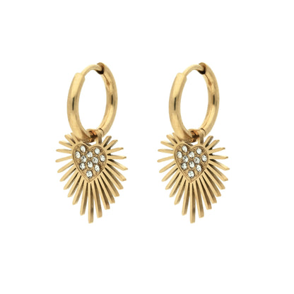 Boucles d'oreilles créoles Darling Doré en acier inoxydable doré avec pendentifs en forme de cœur ornés d'oxydes de zirconium