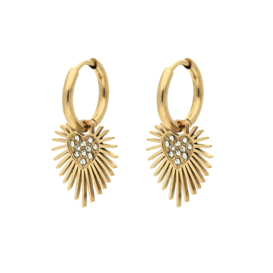 Boucles d'oreilles créoles Darling Doré en acier inoxydable doré avec pendentifs en forme de cœur ornés d'oxydes de zirconium