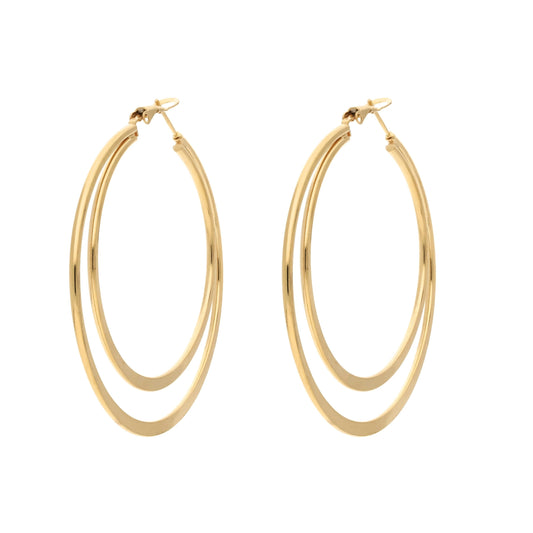 Boucles d'oreilles créoles double circle en acier inoxydable doré - Design géométrique à deux cercles superposés