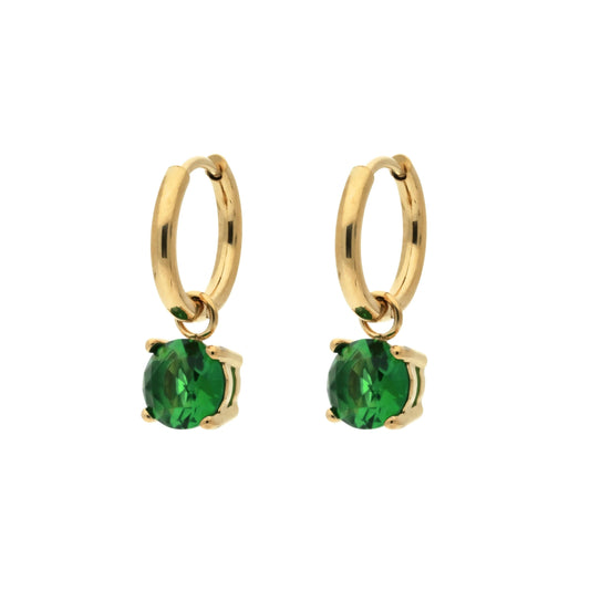 Boucles d'oreilles créoles Emerald doré en acier inoxydable avec pierres en oxyde de zirconium vert