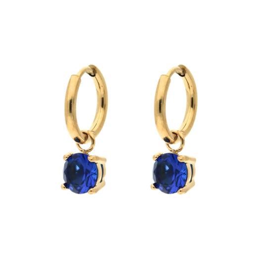 Boucles d'oreilles créoles Trendy Marine Doré en acier inoxydable doré avec pierres oxyde de zirconium bleu marine — bijou artisanal Les Inséparables