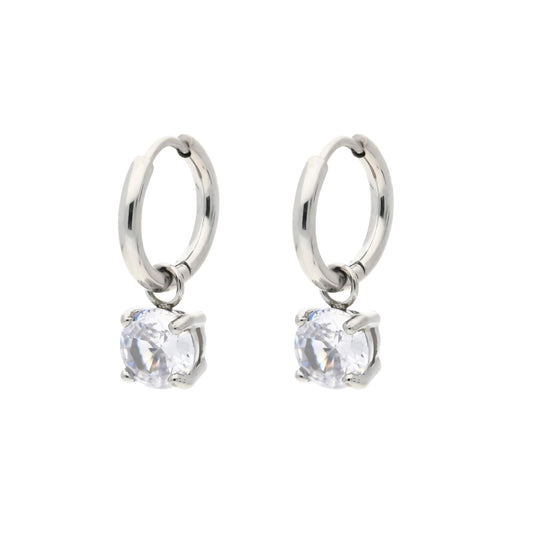 Boucles d'oreilles créoles Trendy Transparente Argenté en acier inoxydable orné de pierres en oxyde de zirconium transparent