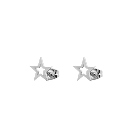 Boucles d'oreilles puces étoiles argentées - Design minimaliste en acier inoxydable avec motif étoilé ajouré