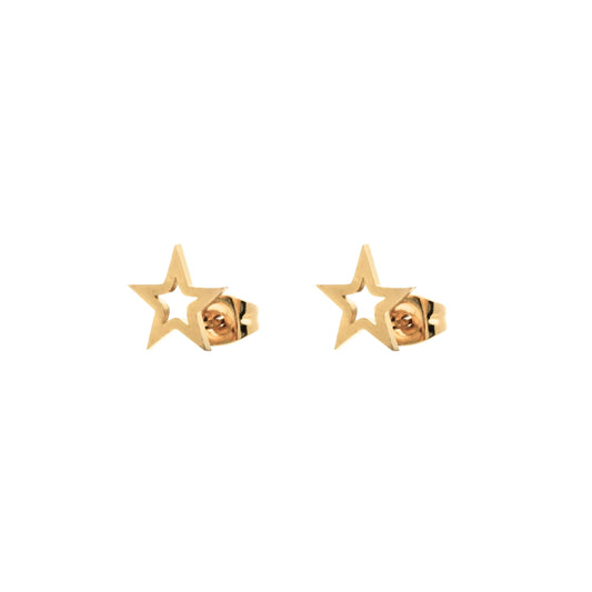 Boucles d'oreilles puces étoiles dorées en acier inoxydable, design ajouré, vue de face