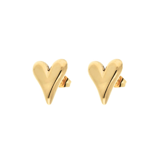 Boucles d'oreilles puces cœur Julia en acier inoxydable doré – puce minimaliste et romantique vue de face
